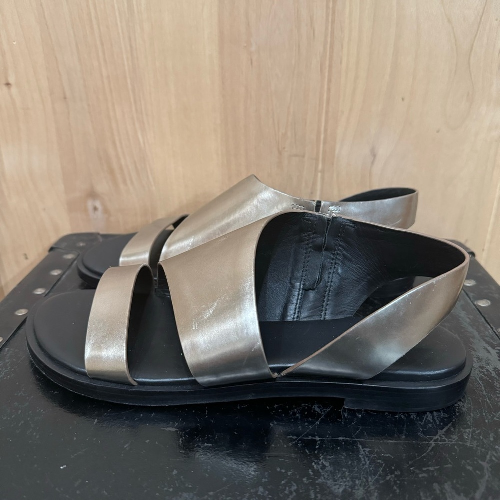 All Saints Leather Pewter Webber Flat Sandals Metallic Size EU 39 - Picture 8 of 16